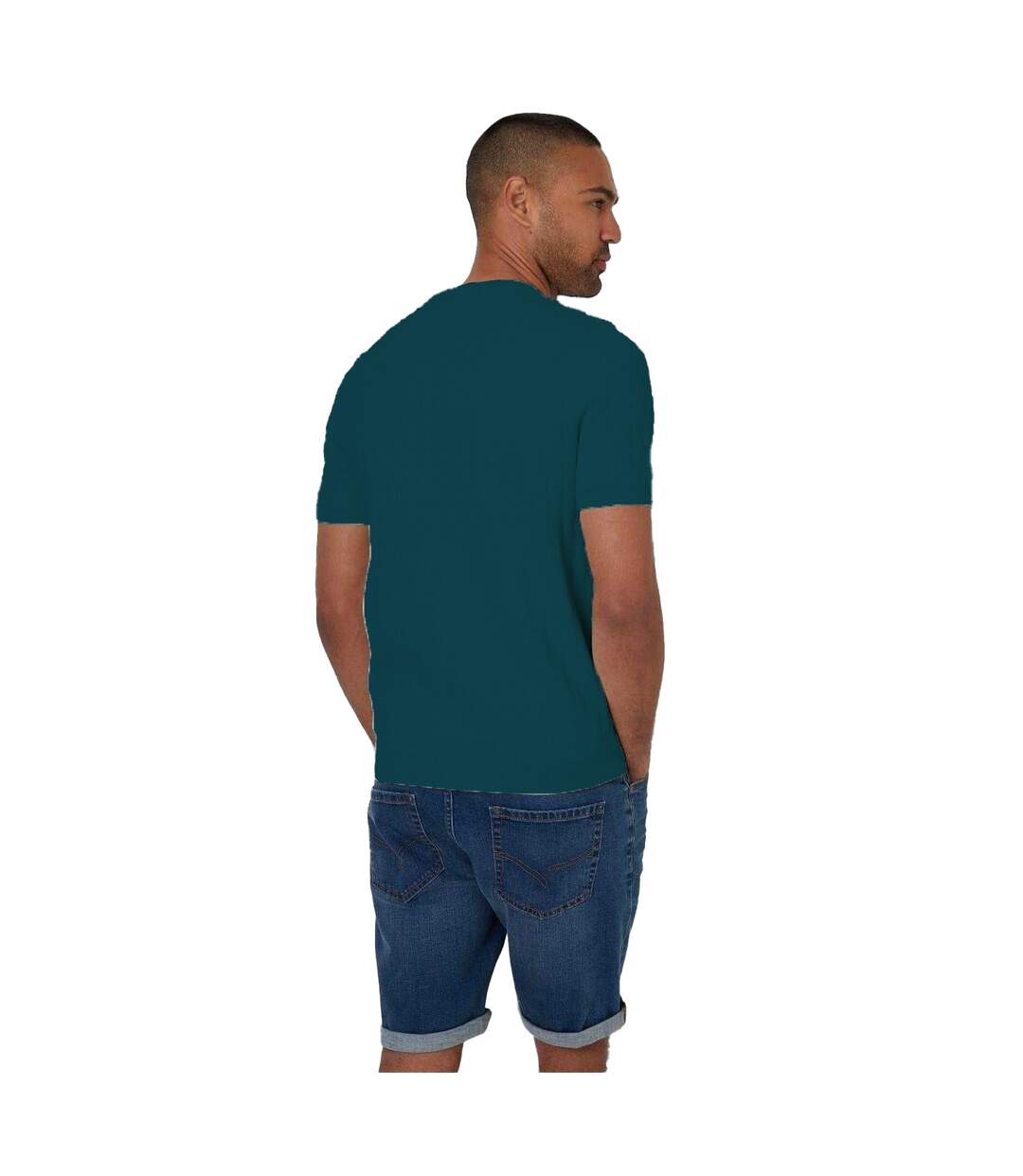Mens Cable Knit Crew Neck T-shirt Blue Green Threadbare-2