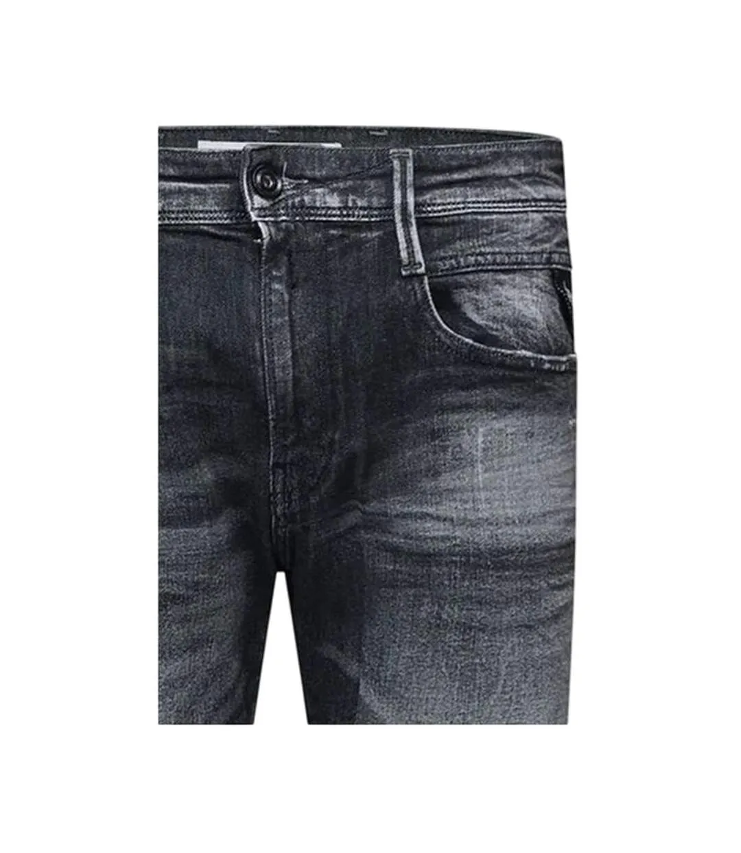 Mens Anbass Cotton Distressed Slim Jeans Grey Replay-3