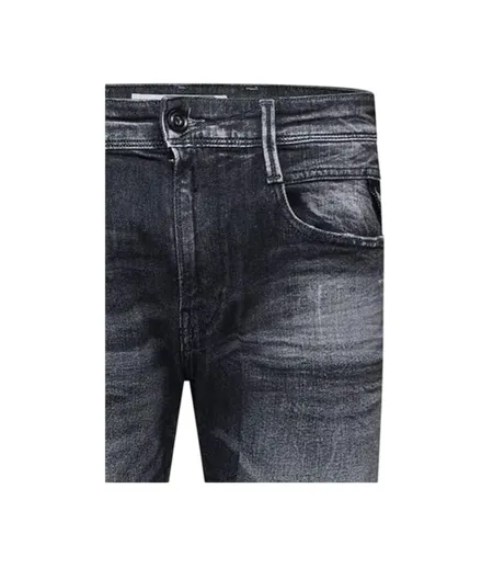 Mens Anbass Cotton Distressed Slim Jeans Grey Replay