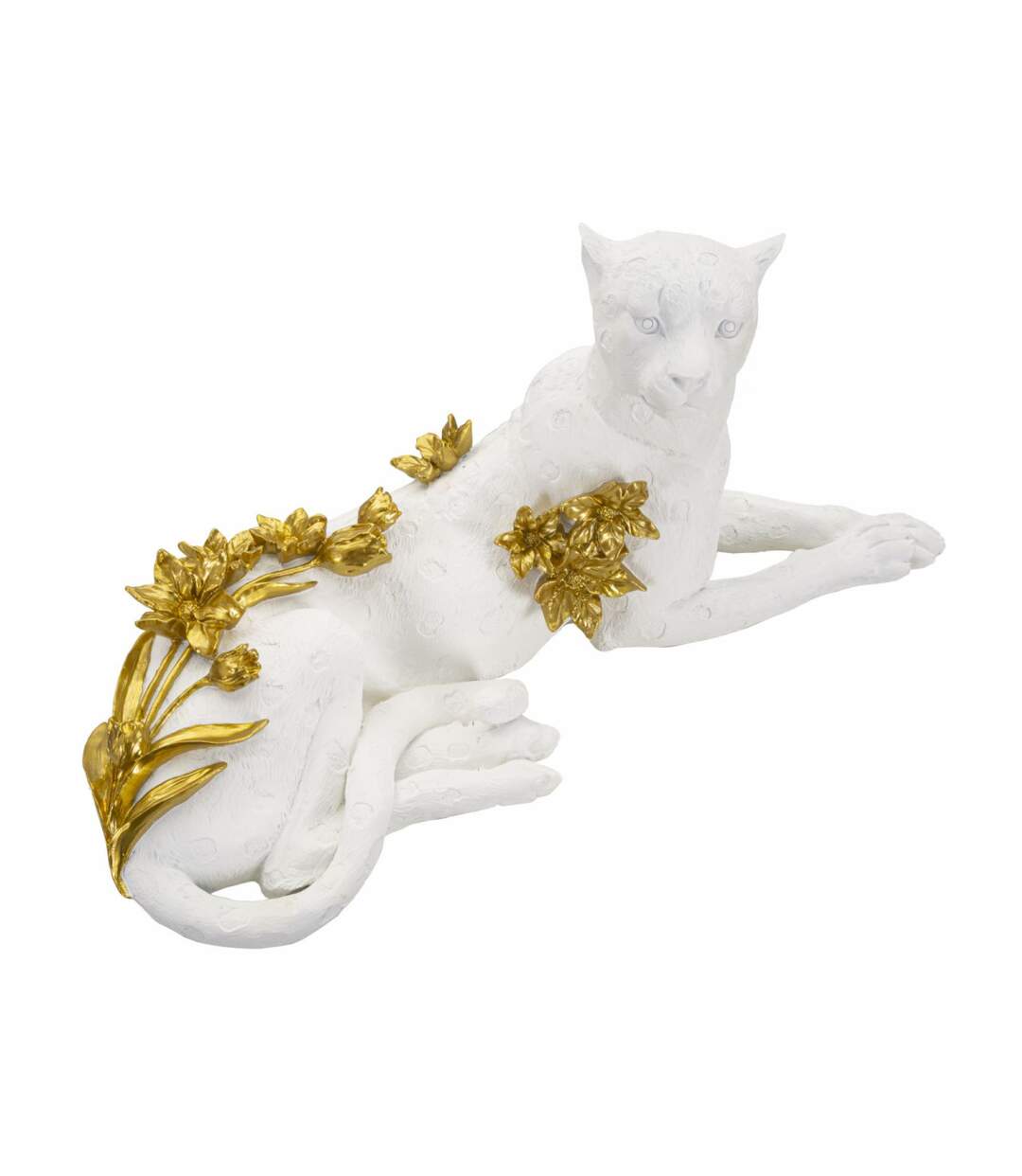 Statue Déco en Résine Léopard Couché 53cm Blanc-3