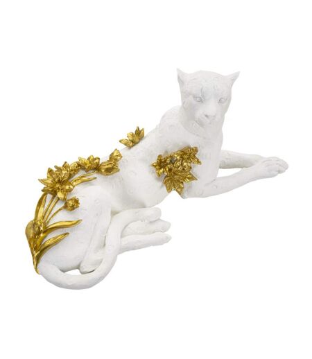 Statue Déco en Résine Léopard Couché 53cm Blanc