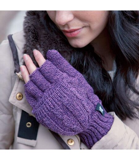 Ladies Cable Knit 2.3 Tog Thermal Winter Fingerless Converter Gloves