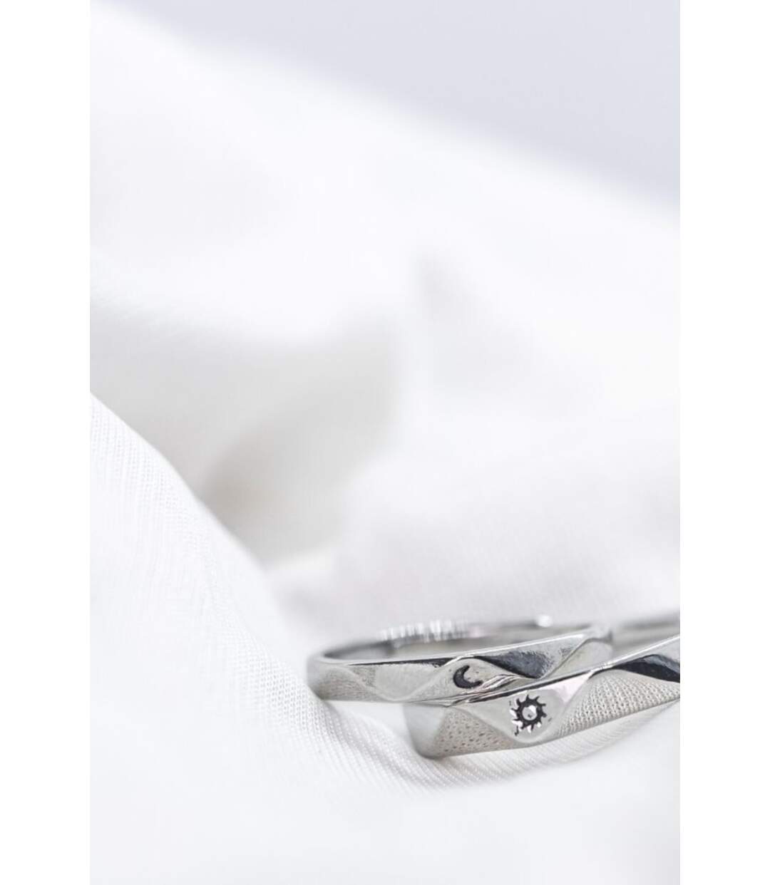 Silver Angle Cut Couple Moon and Sun Promise Adjustable Ring set-1