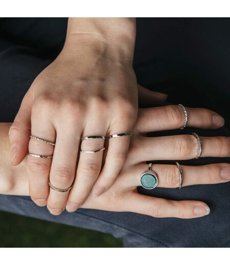 10 Pieces Silver Stackable Green Stone Retro Multi Finger Boho Ring Set