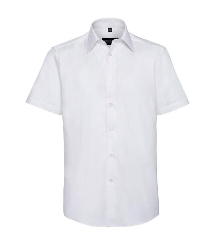 Russell Collection Mens Oxford Easy-Care Tailored Short-Sleeved Shirt (White) - UTRW9437