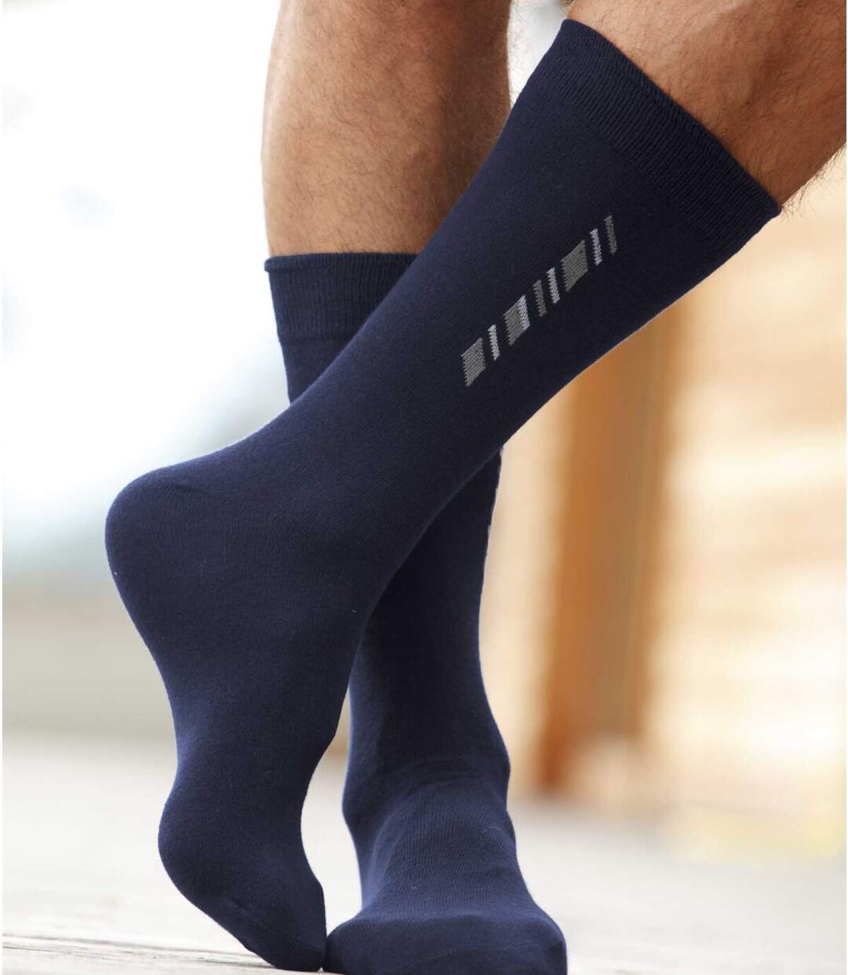 Pack of 5 Pairs of Men's Patterned Socks - Black Navy Grey Atlas For Men