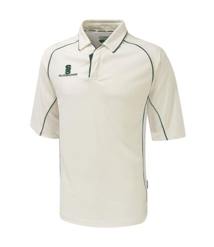 Surridge Mens/Youth Premier Sports 3/4 Sleeve Polo Shirt (White/Green trim)