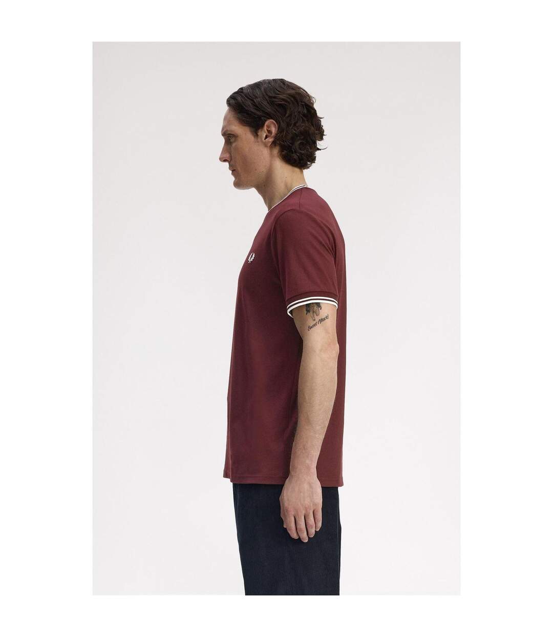 T-shirt Motif/style Rayure Contrastée Sur Bord Homme Pourpre Fred Perry-3