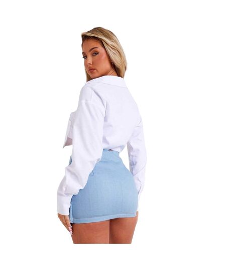 Womens/ladies Washed Denim Full Zip Mini Skirt Blue Missy Empire