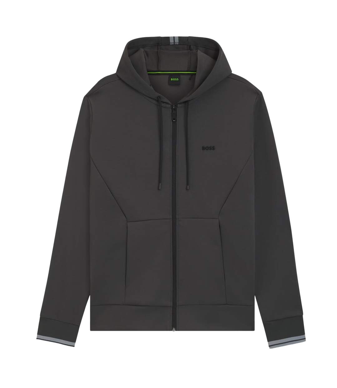 Mens Stretch Sport Full Zip Hoodie Dark Grey Boss-2