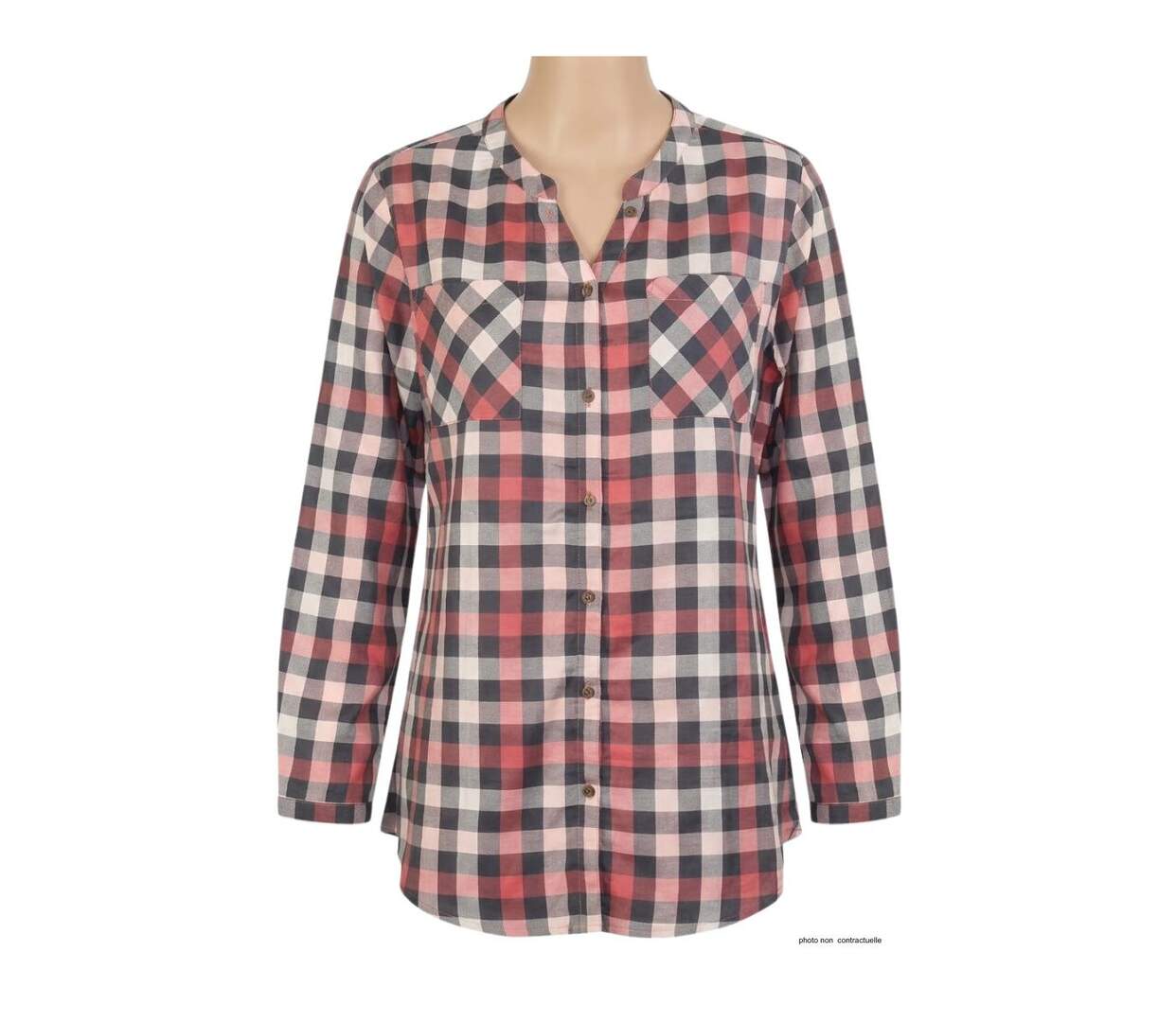 Chemisier Femme en Flanelle de Coton Carreaux Rose/Gris-4