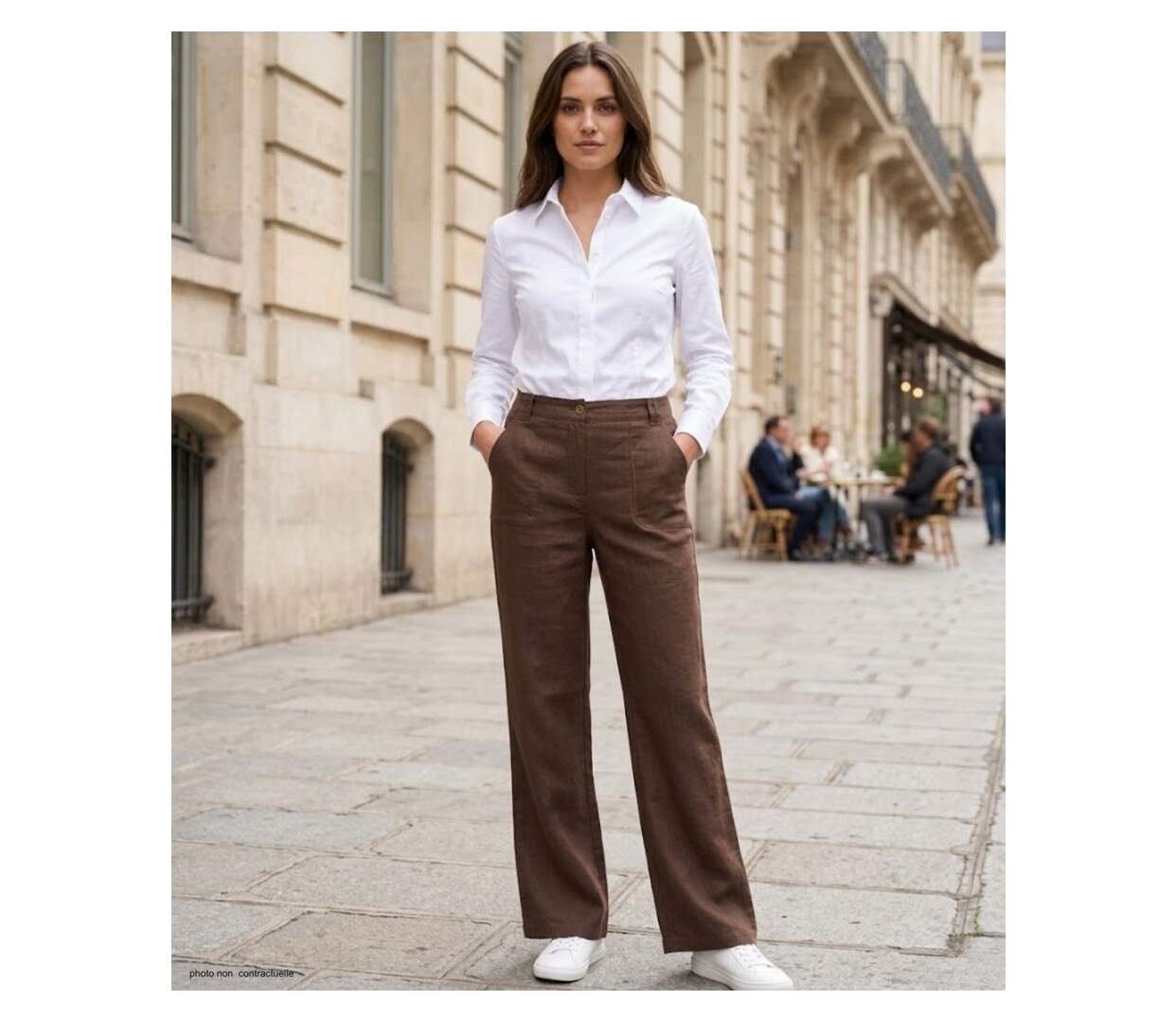 MAYFLOWER Basic Lin : Pantalon femme en lin fluide coloris Choco pour un été chic-5