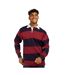 Mens Stripe Sewn Rugby Polo Shirt Burgundy Navy Front Row-2