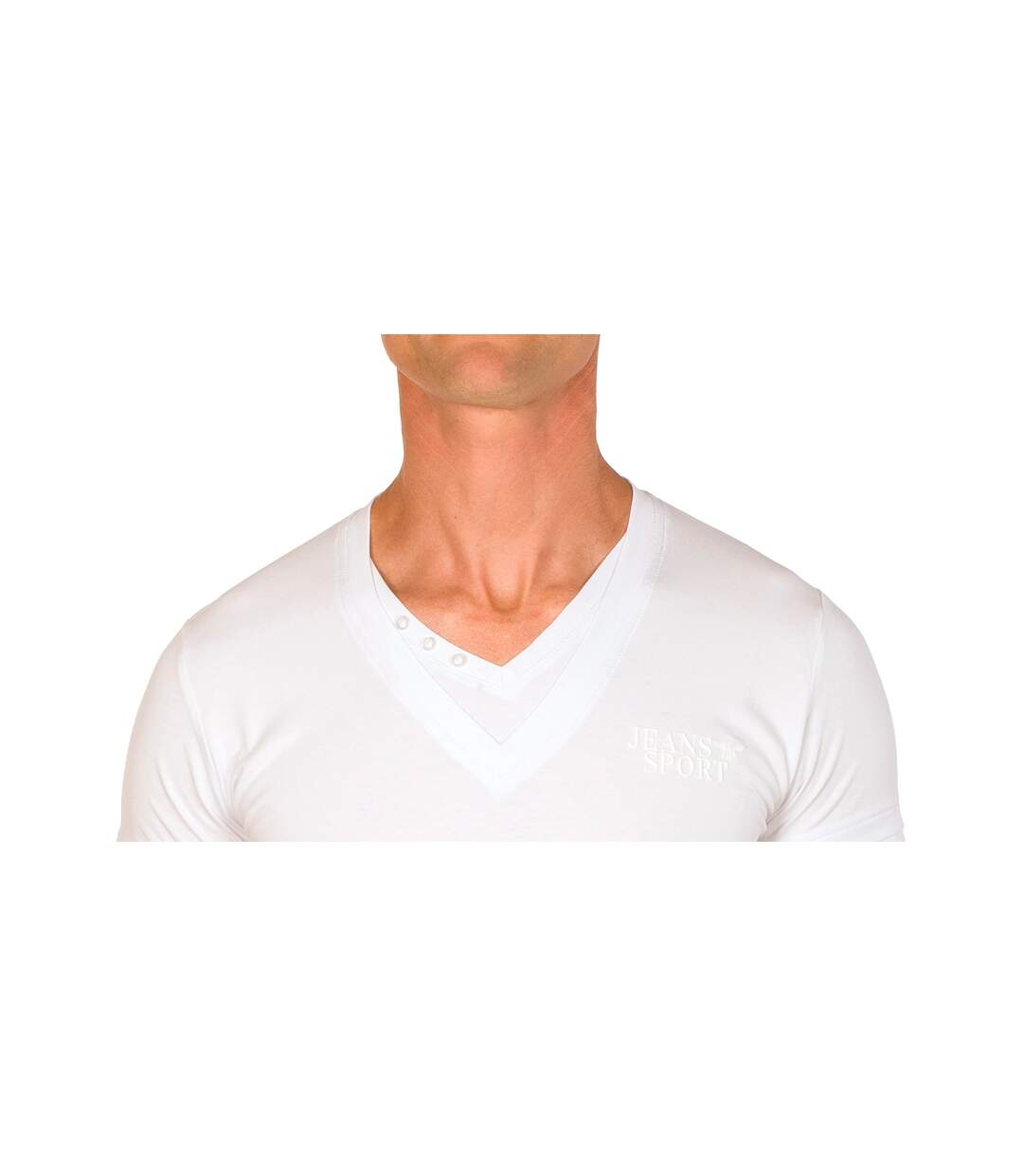 T-shirt Slim Col V Uni Blanc Manches Courtes-2