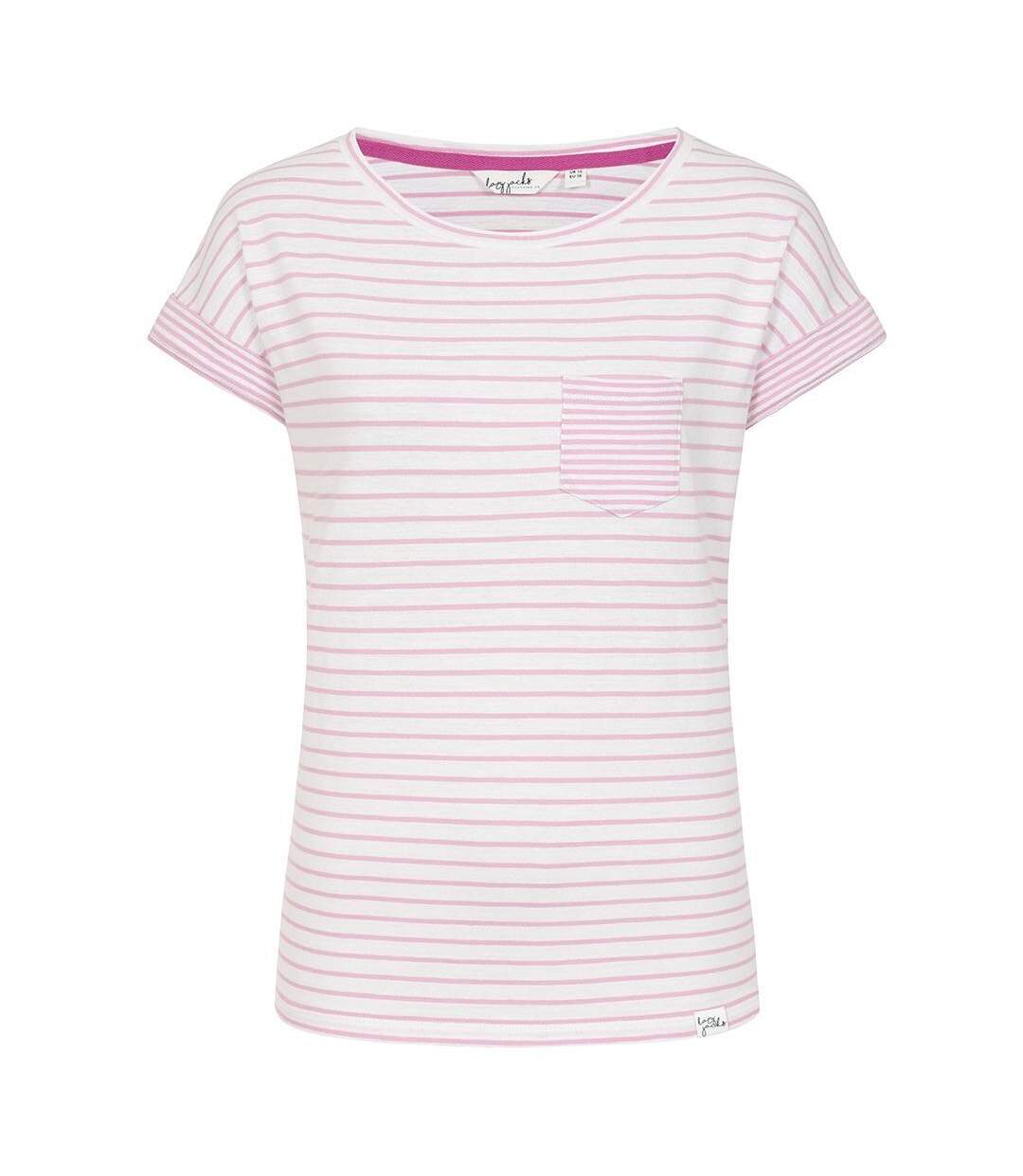 T-shirt Motif/style Rayé Femme Rose Lazy Jacks-1