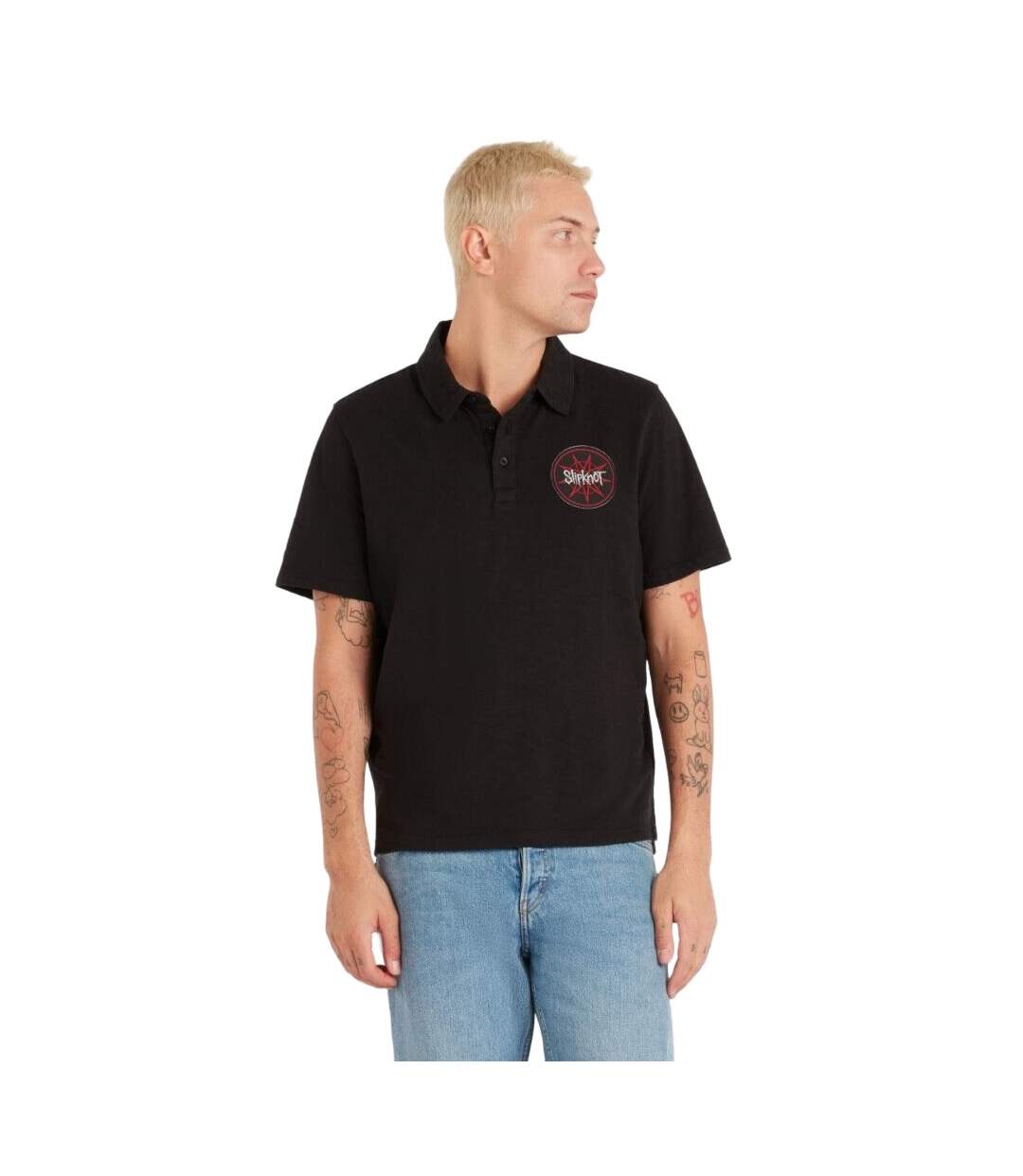 Mens Des Moines 1995 Slipknot Polo Shirt Black Amplified-2