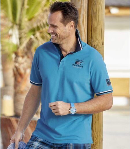 Pack of 2 Men's Piqué Polo Shirts - Navy Turquoise
