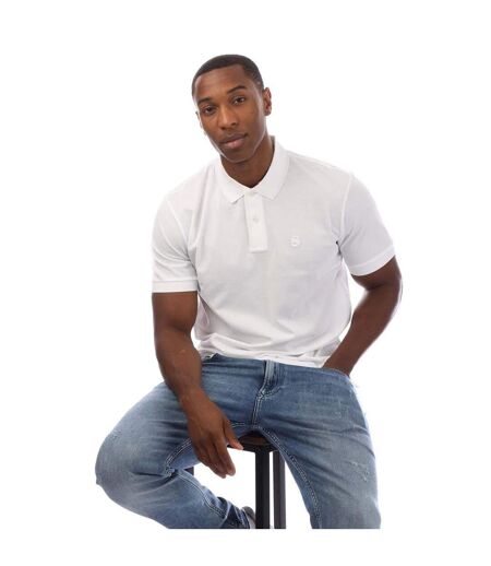 Mens Embroidered Logo Cotton Polo Shirt White Boss