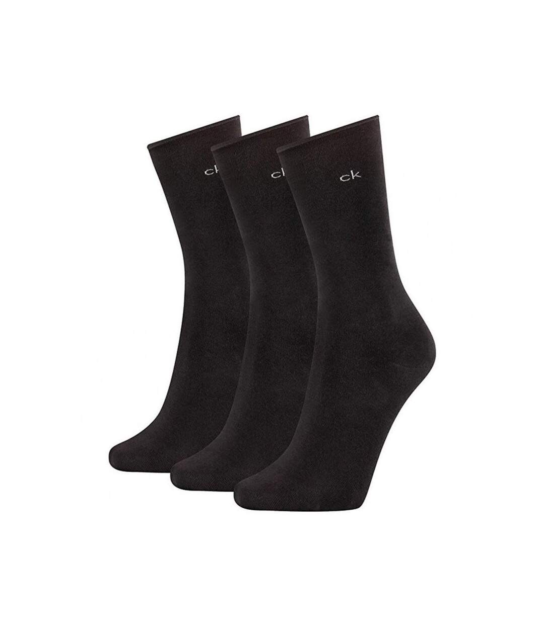 CALVIN KLEIN Lot 3 paires de Chaussettes Femme Coton ROLL Noir-1