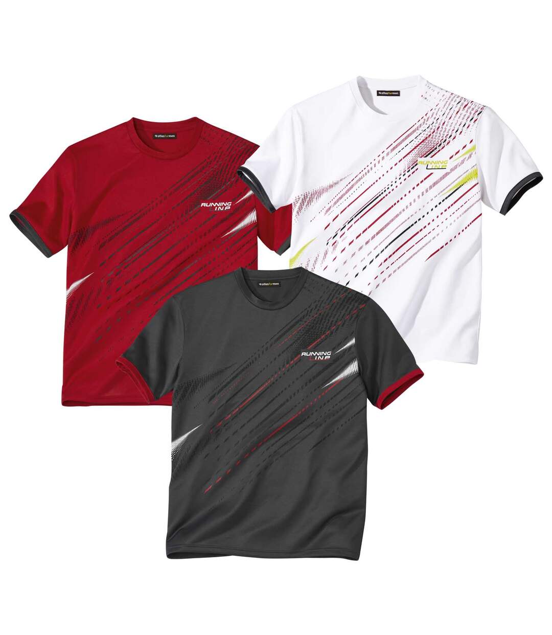 Pack of 3 Men's Sporty T-Shirts - White Red Anthracite Atlas For Men
