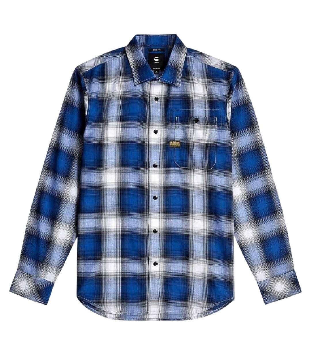Mens Plaid Slim Long-sleeved Shirt Deep Blue G-Star-2