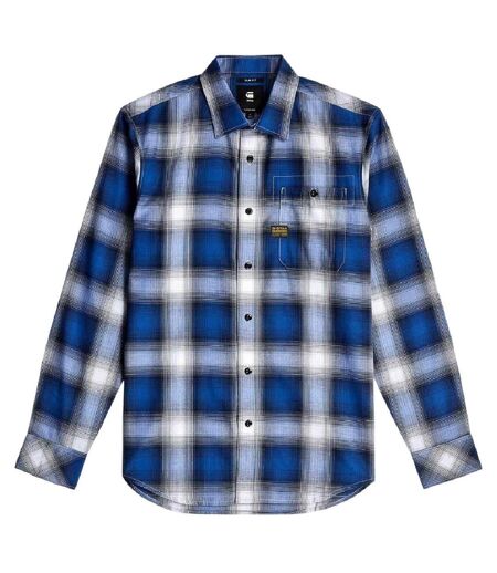 Mens Plaid Slim Long-sleeved Shirt Deep Blue G-Star