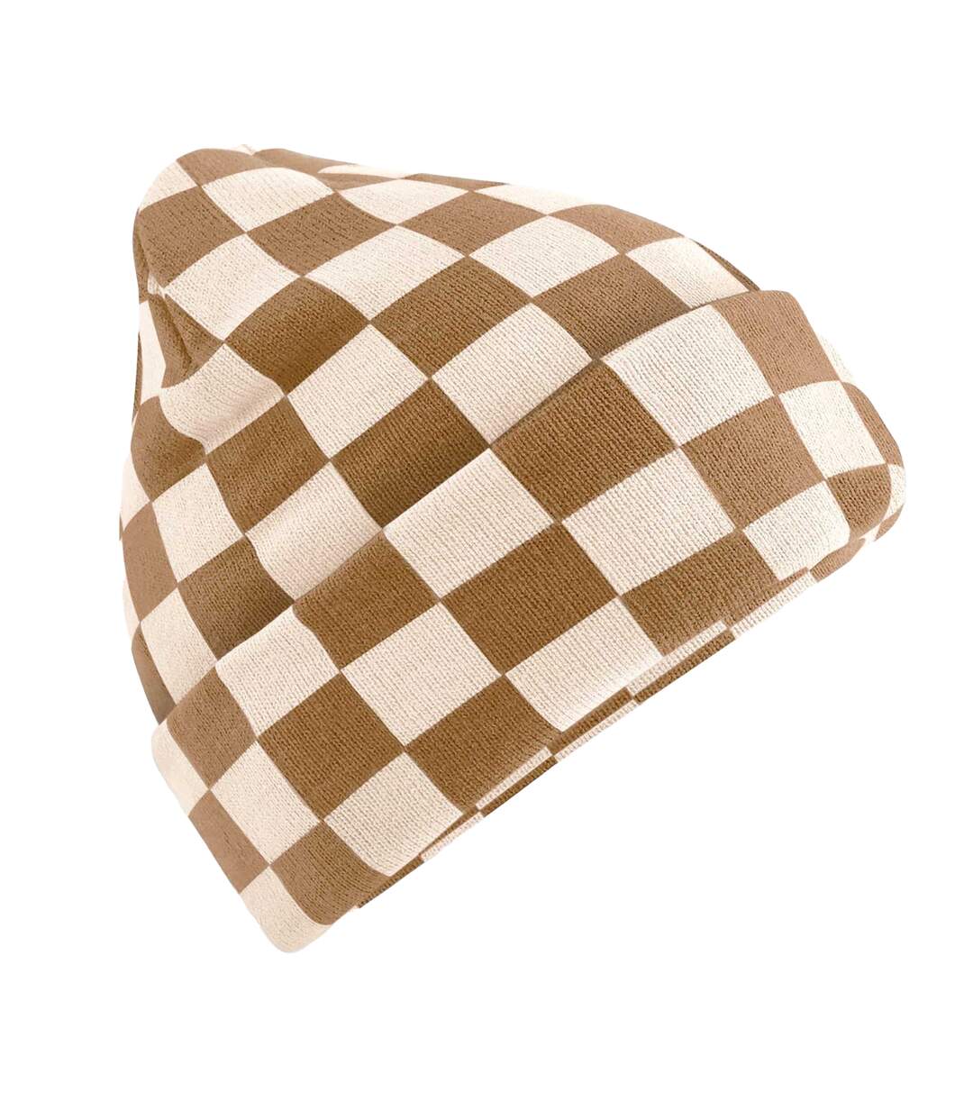 Bonnet Motif/style Damier Adulte Marron Clair Amande Beechfield-1