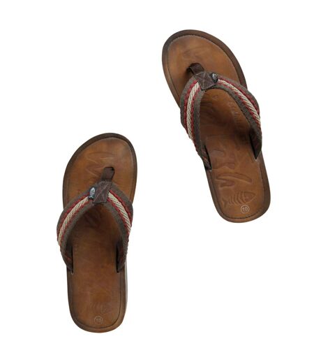Mens malham faux leather flip flops antique tan Weird Fish