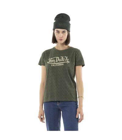 T-shirt femme col rond allover et print devant Leopard Vondutch