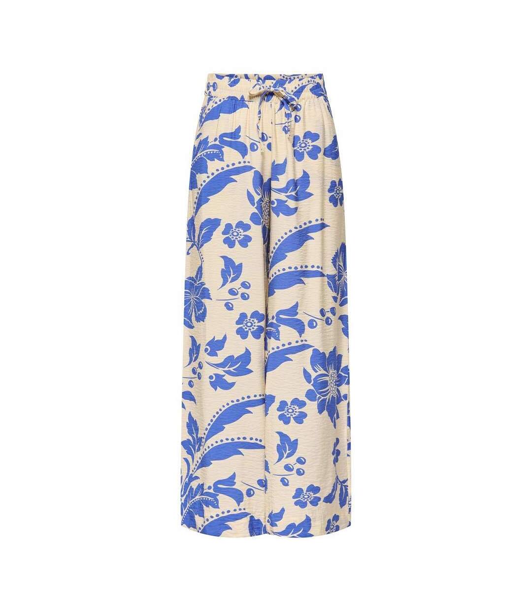 Pantalon fluide imprimé beige/bleu femme jdy life palazzo-1