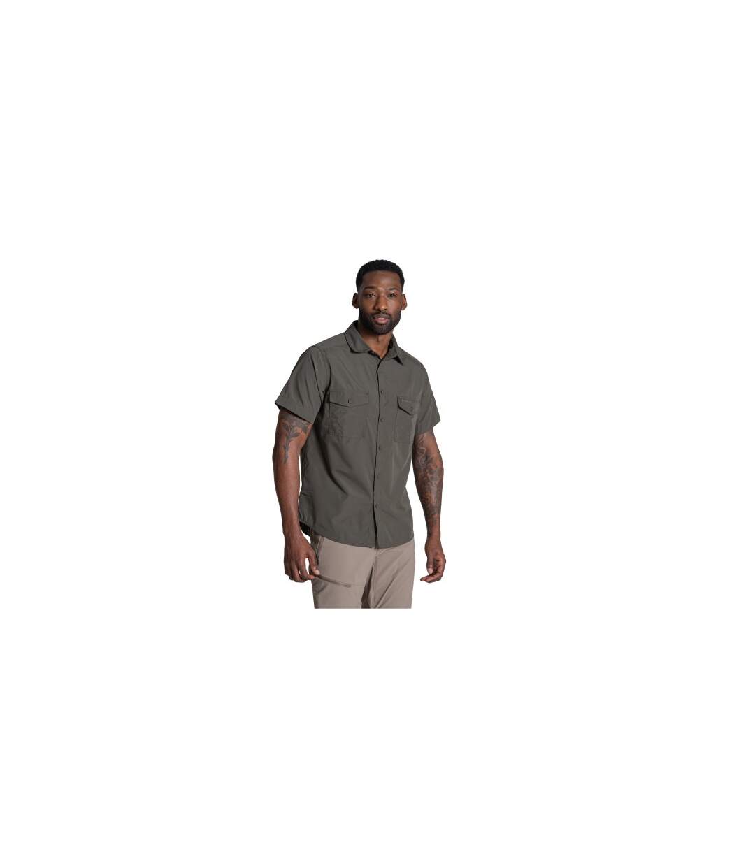 Chemise Unie Manches Courtes Kiwi Homme Kaki Foncé Craghoppers-1