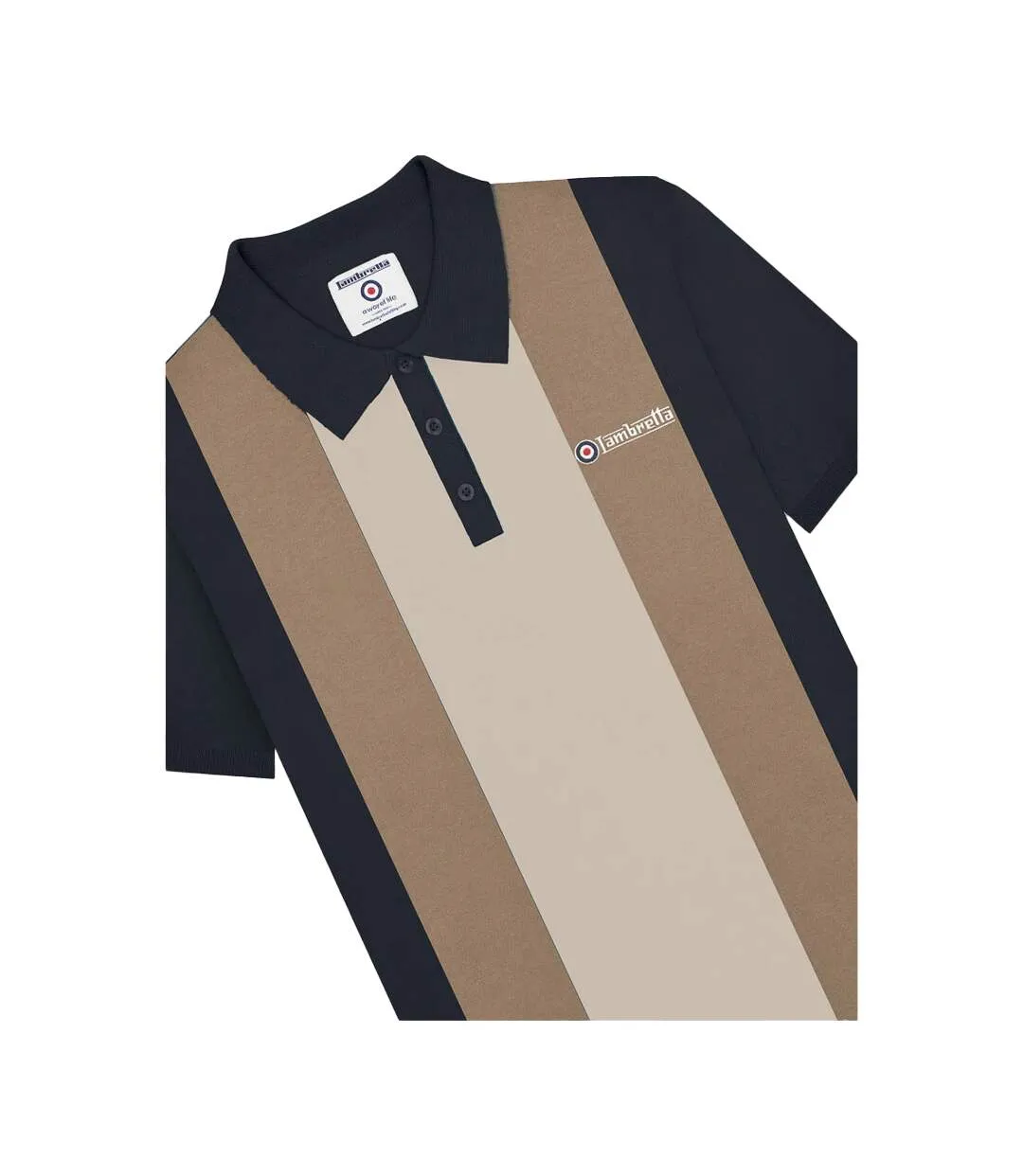 Polo Motif/style Rayure Verticale Homme Bleu Marine Marron Clair Argenté Lambretta-4
