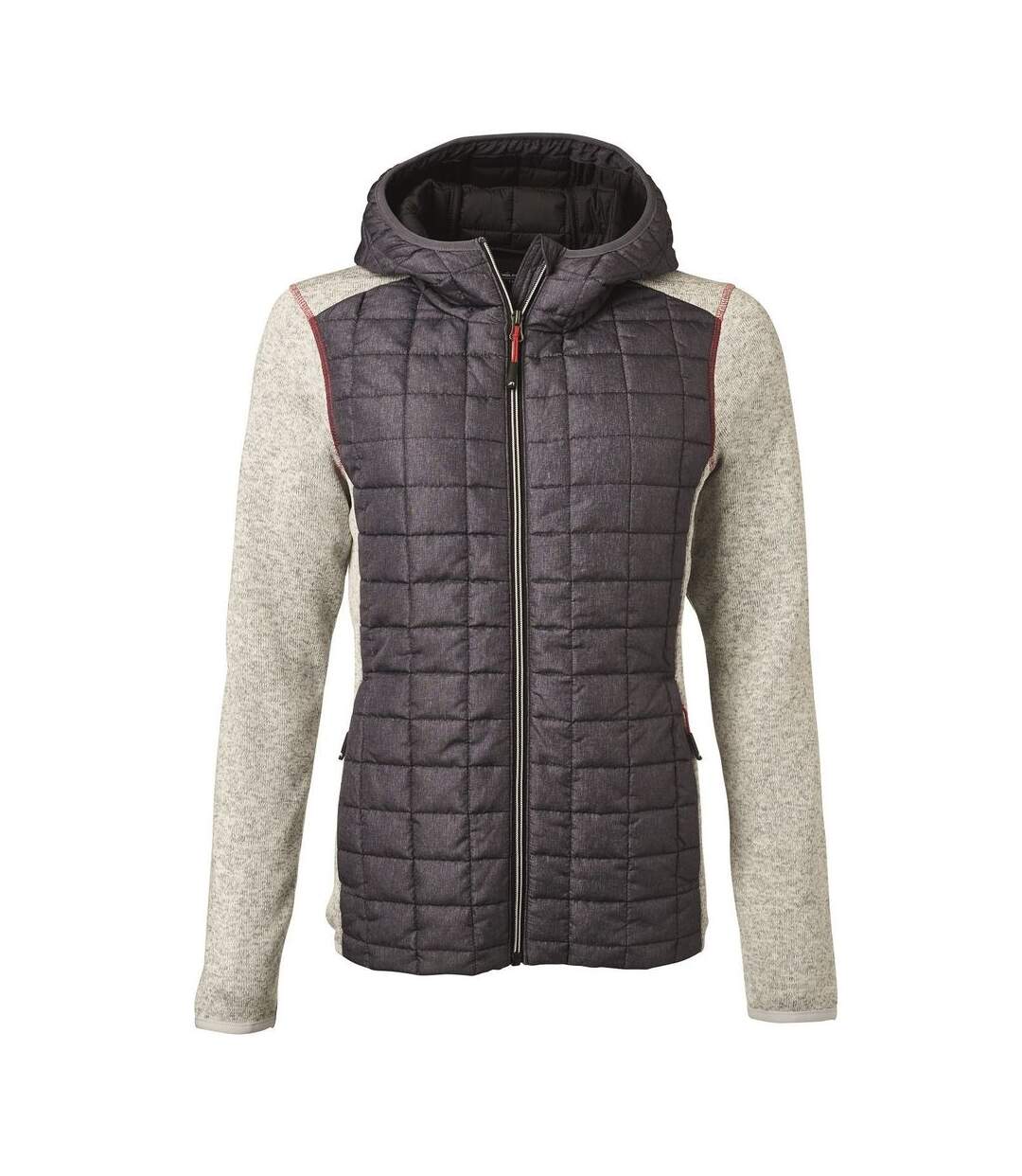 Veste tricot hybride matelassée - femme - JN771 - gris foncé et gris clair mélange