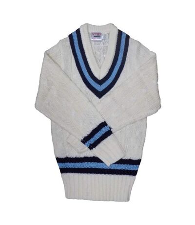 Mens Cricket Jumper Off White Navy Sky Blue Carta Sport