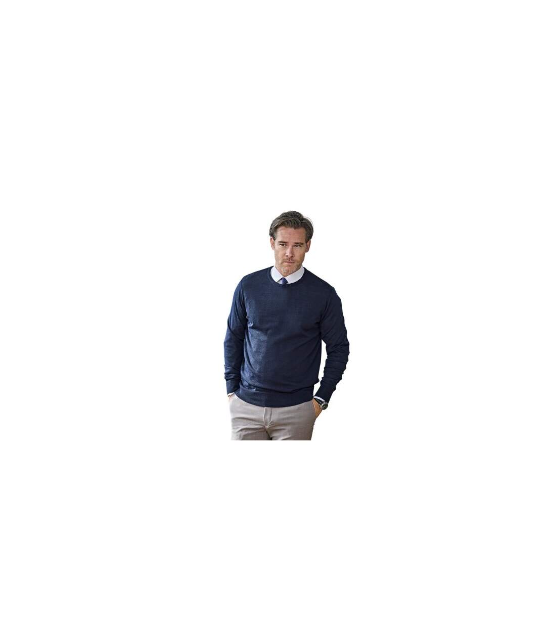 Mens Plain Crew Neck Sweatshirt Navy Tee Jays-1