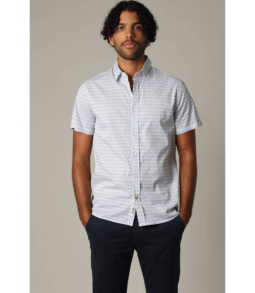 Chemise en popeline à manches courtes avec motif géométrique effet mosaïque DARRONI-2