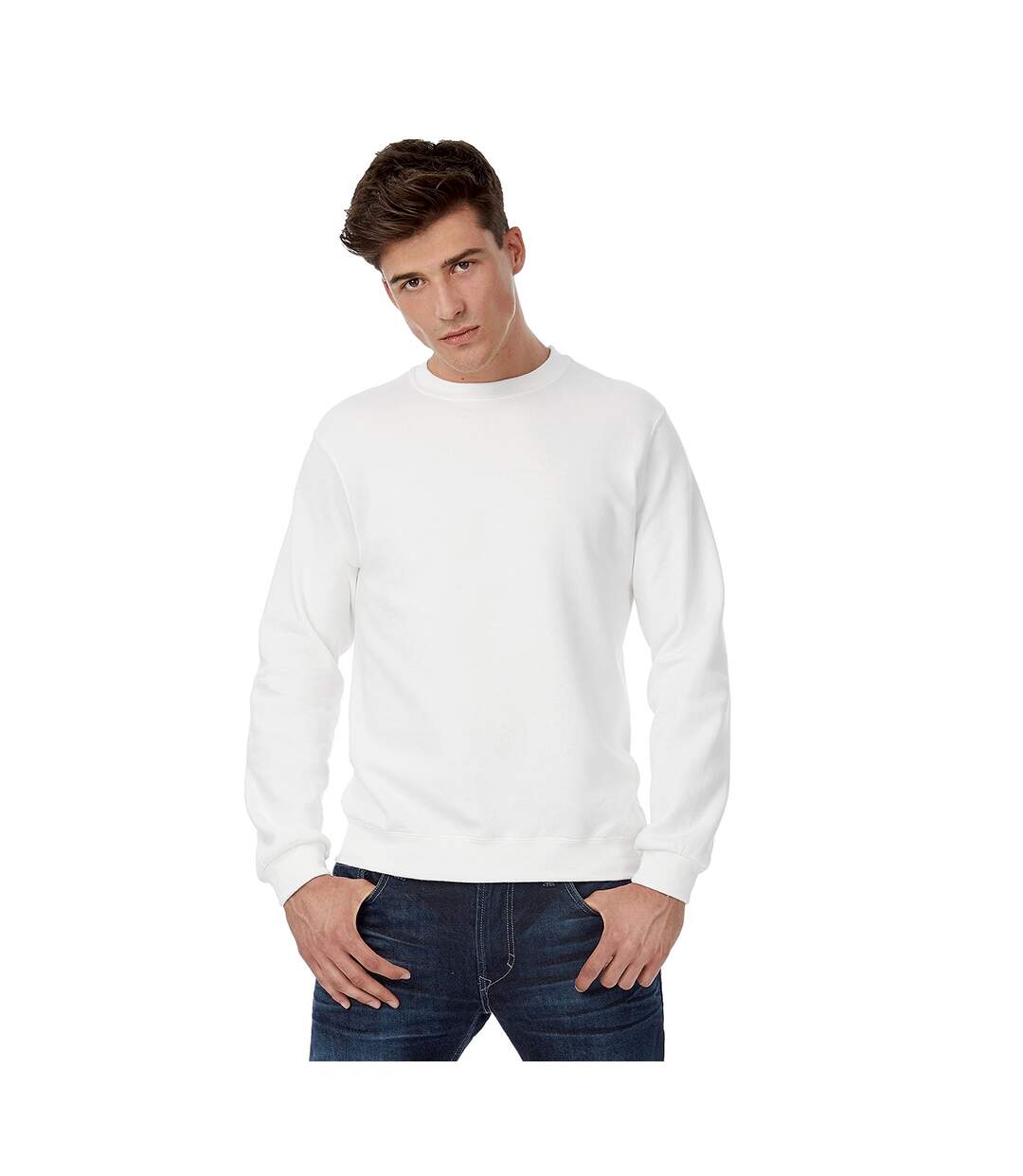 B&C Mens Crew Neck Sweatshirt Top (White) - UTBC1297