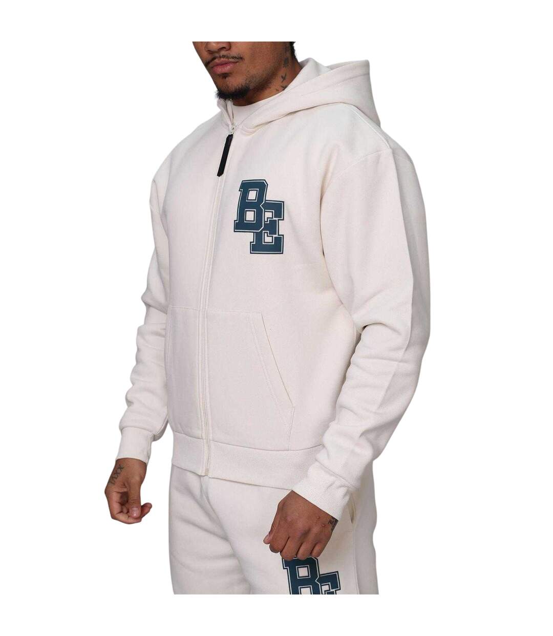 Mens Collegiate Full Zip Hoodie Bone Blank Essentials-3