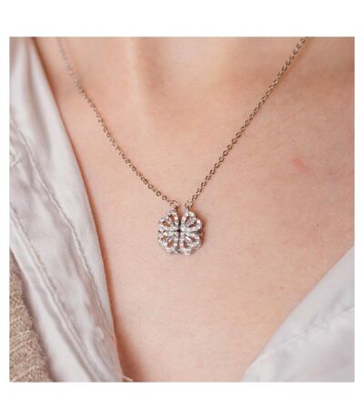 Four Heart Crystal Flower Magnet Foldable Pendant Necklace