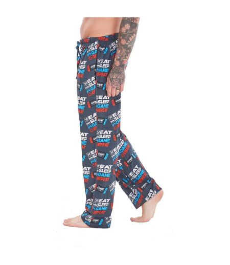 Pack Of 2  Mens Eat Sleep Game Repeat Lounge Pants  Blue Grey Multicoloured Keanu