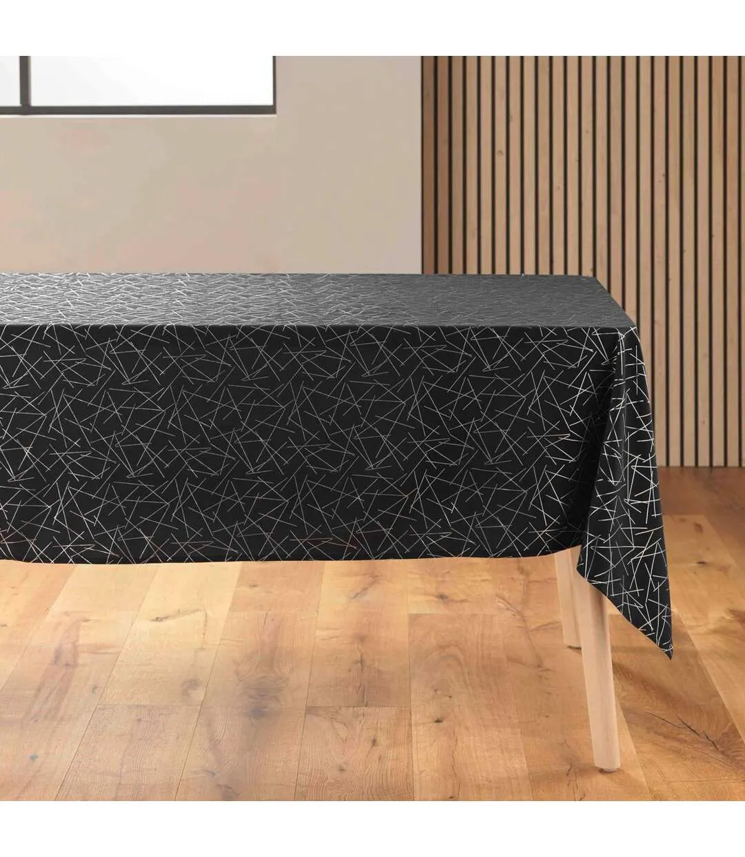 Nappe Antitache Imprimé Mikado 140x240cm Noir & Argent-1