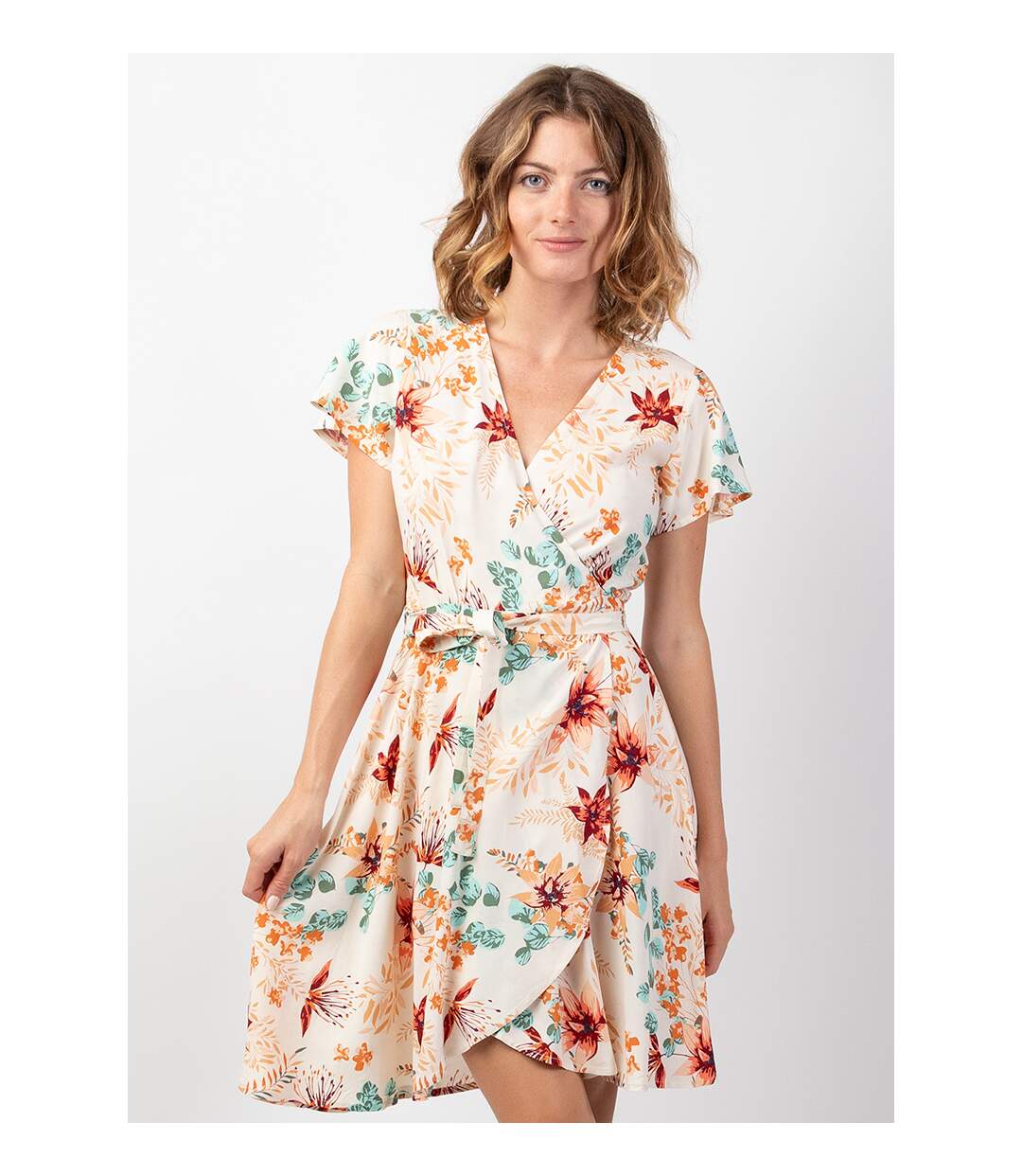 Robe courte fluide cache-cœur MARIKA  motif fleuri romantique Coton Du Monde-2