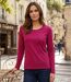 MAYFLOWER NIKITA1 : Tee-shirt manches longues violet Purple en coton avec poche poitrine-1