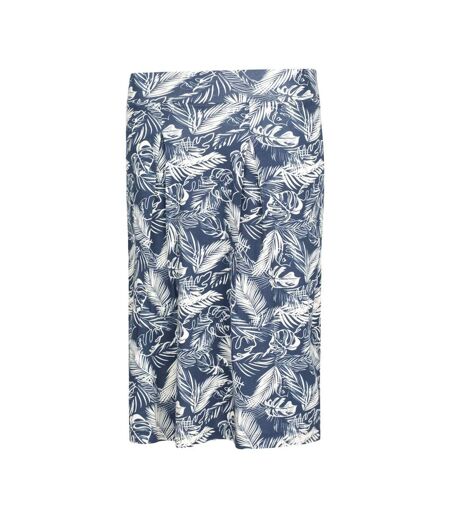 Womens/ladies Waterfront Tropical Leaves Jersey Midi Skirt Navy Mountain Warehouse