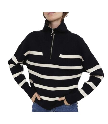 Pull noir/beige femme vero moda saba - l