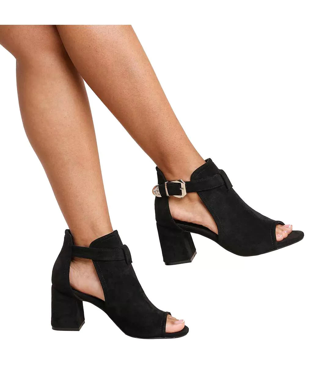 Womens/ladies Lisa Suede Open Toe Wide Block Heel Sandals Black Where´s That From-1