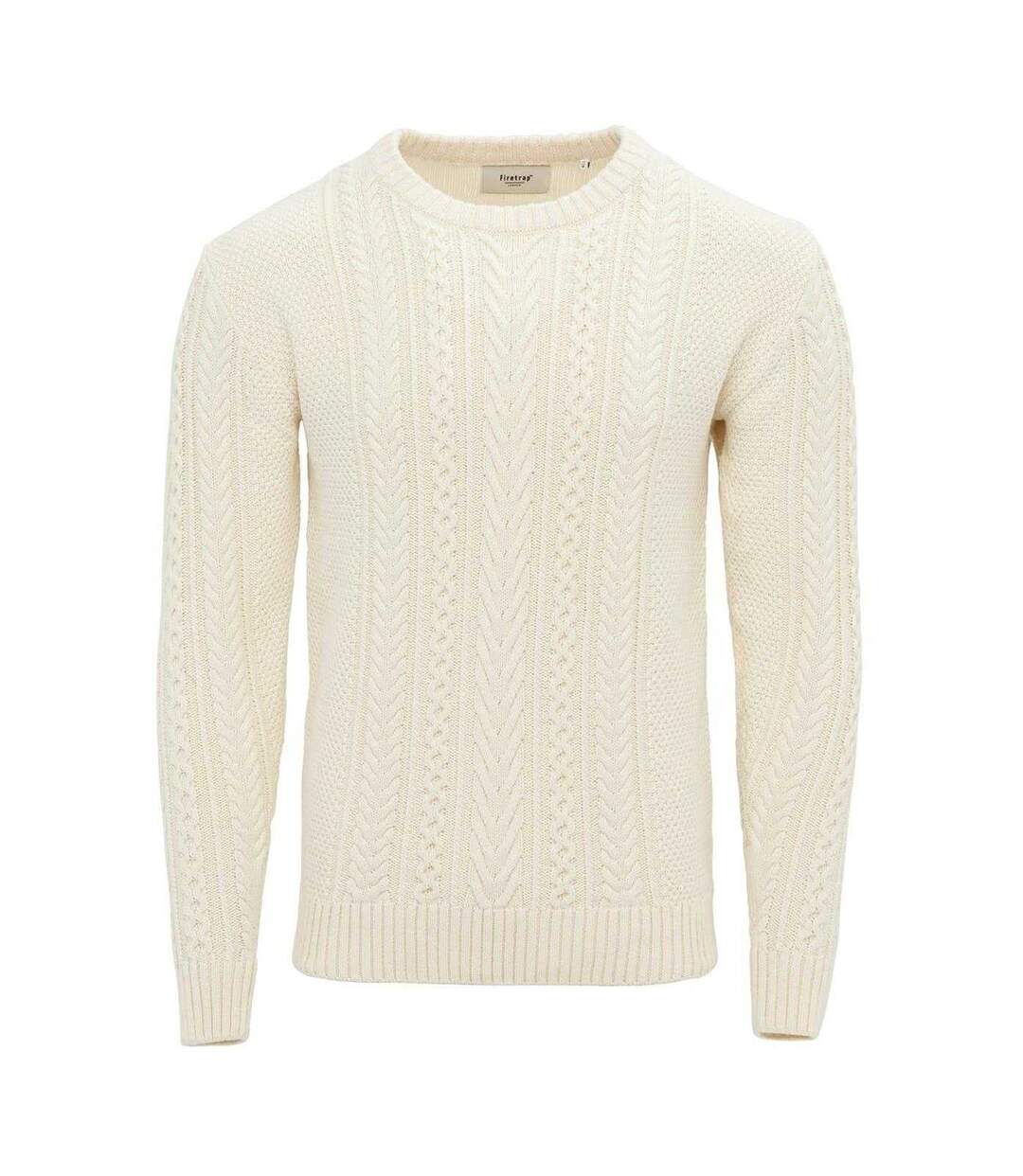 Mens Cable Knit Cotton Jumper Ecru Firetrap-1