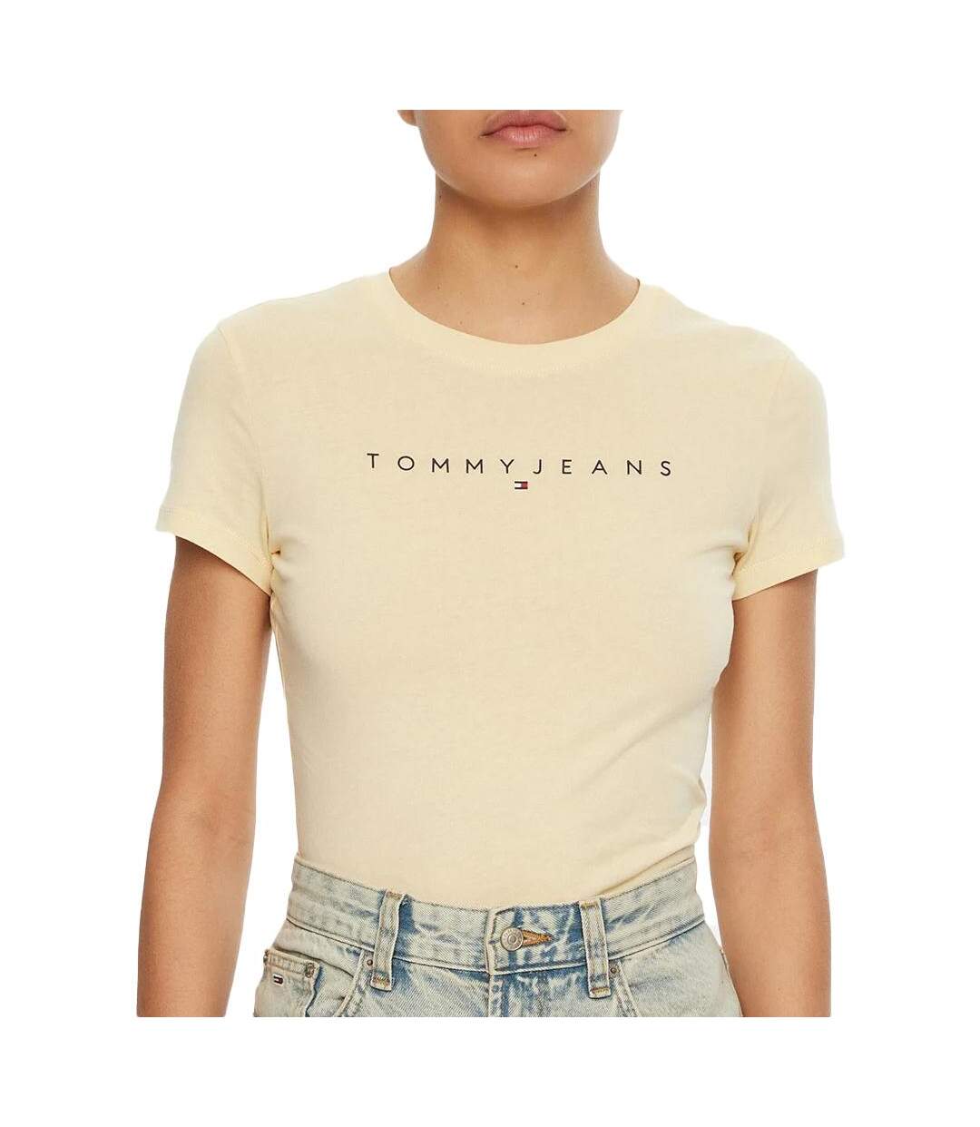 T-shirt beige femme tommy hilfiger linear - m-1