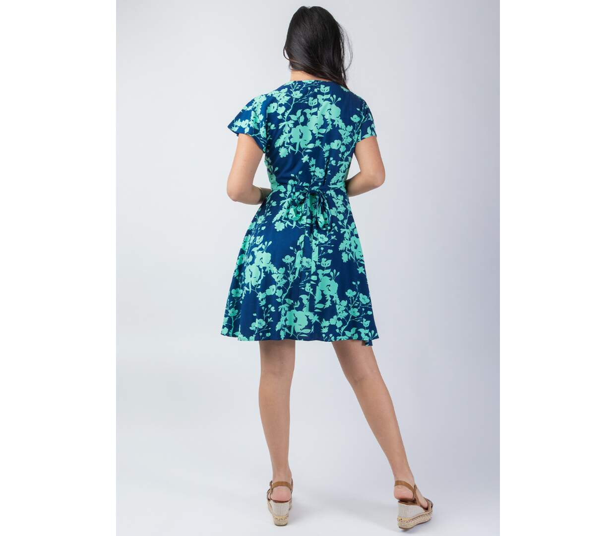Robe courte légère cache-cœur MARIKA motif bleu turquoise Coton Du Monde-3