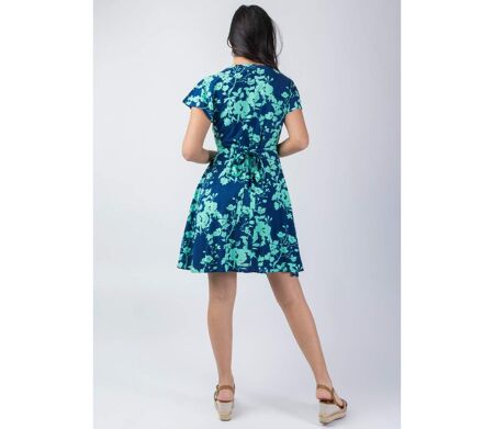 Robe courte légère cache-cœur MARIKA motif bleu turquoise Coton Du Monde